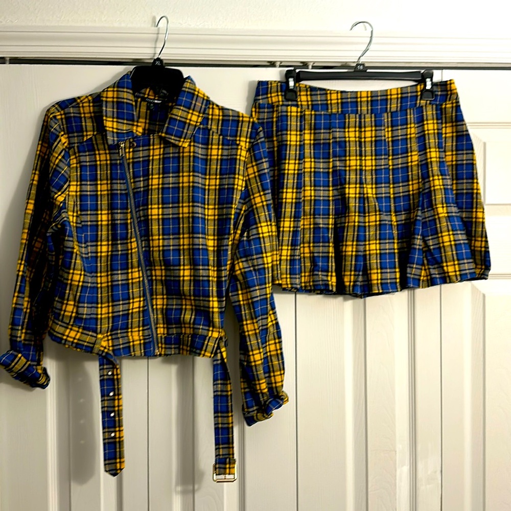 Blue/Yellow Plaid Fashion Nova Two Piece (XL)